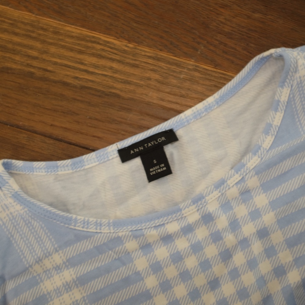 Ann Taylor Shirt Womens Baby Blue Short Sleeve 100% Cotton Solid Basic Size S